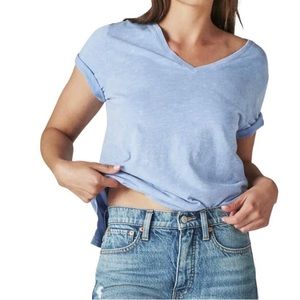 $58 Free People We The Free All Mine Tee V Neck Cut Out Open Back Blue XS